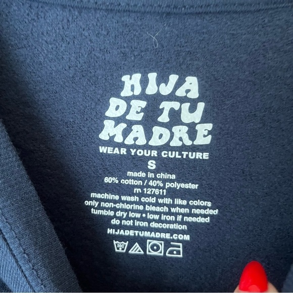 Hija De Tu Madre Navy "Se Habla Spanglish" Crew Neck Sweatshirt M - Picture 2 of 3